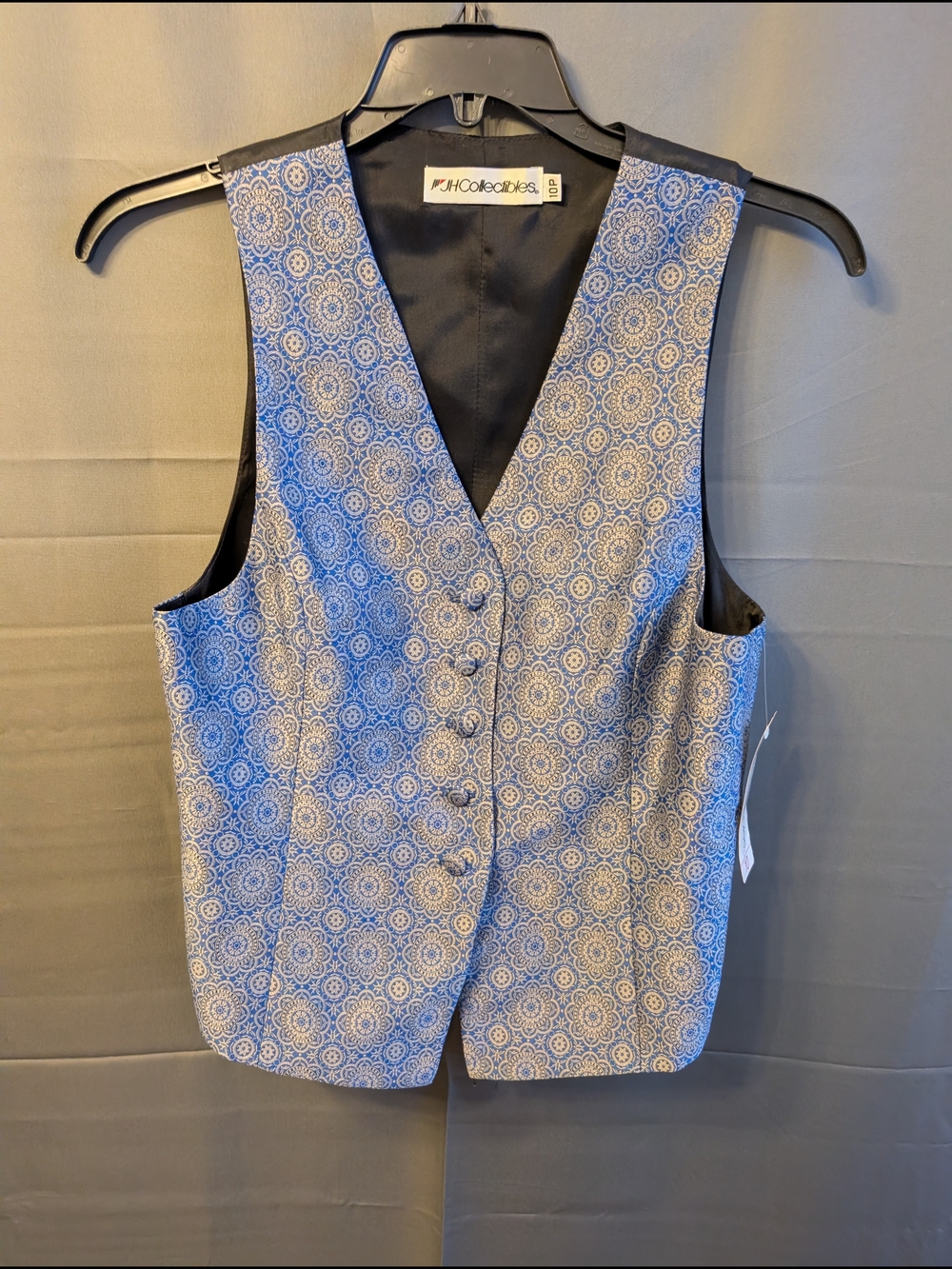 NWT Vintage JH Collectibles Blue Silver Jacquard Vest 10P